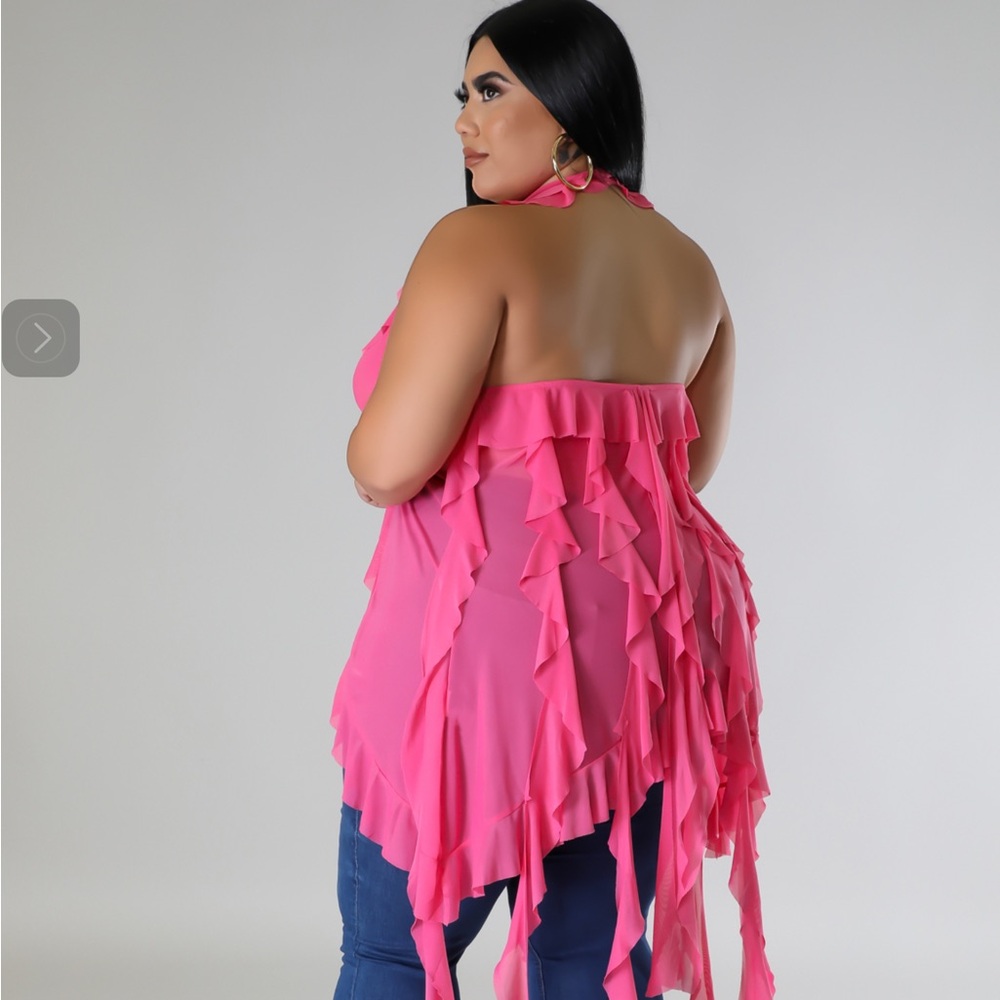 Pink Backless Ruffled Tank Top